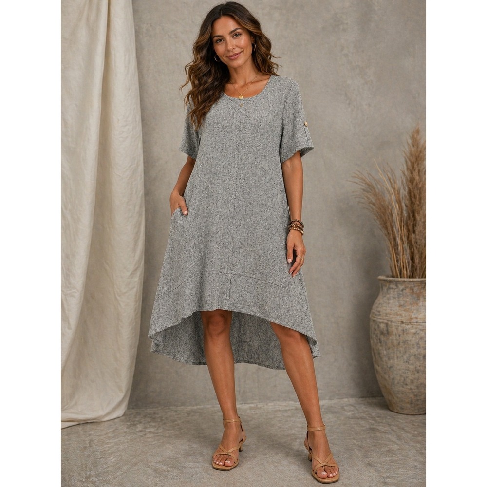 Toofan Dress Grey Textured 100% Cotton High‎ Low Hem Lagen Look Women's L